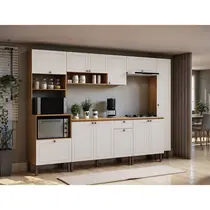 Cozinha Completa 12 Portas 1 Gaveta 100% MDF Frizz Genialflex - Cinamomo/ Branco Fosco