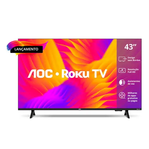 Smart TV 43” AOC DLED FULL HD 43S5155/78G Roku TV com Comando de Voz HDR 3 HDMI 1 USB