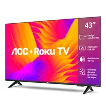 Smart TV 43” AOC DLED FULL HD 43S5155/78G Roku TV com Comando de Voz HDR 3 HDMI 1 USB