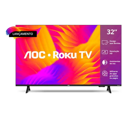 Smart TV 32” AOC DLED HD 32S5155/78G Roku TV com Comando de Voz HDR 3 HDMI 1 USB