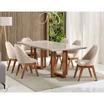 Conjunto Mesa de Jantar Milão com Vidro e 6 Cadeiras Grecia – Capuccino/ Bege