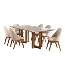 Conjunto Mesa de Jantar Milão com Vidro e 6 Cadeiras Grecia – Capuccino/ Bege