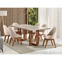 Conjunto Mesa de Jantar Milão com Vidro e 6 Cadeiras Grecia – Capuccino/ Bege