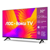 Smart TV 32” AOC DLED HD 32S5155/78G Roku TV com Comando de Voz HDR 3 HDMI 1 USB