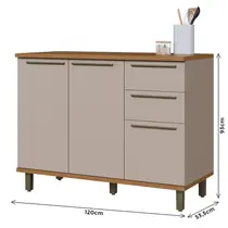 Balcão Pia 120cm 2 Portas 3 Gavetas com Tampo Indekes Munique