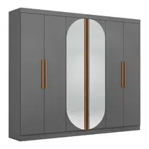 Guarda-Roupa Casal com Espelho 6 Portas 4 Gavetas Maxel Titanium