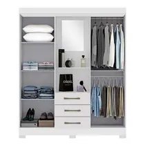 Guarda-Roupa Casal com Espelho 4 Portas 3 Gavetas Maxel Marrocos