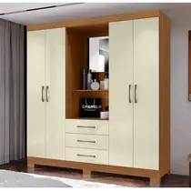 Guarda-Roupa Casal com Espelho 4 Portas 3 Gavetas Maxel Marrocos