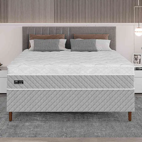 Cama Box Casal Umaflex Sevilha 138x188x64cm Molas Ensacadas - Cinza