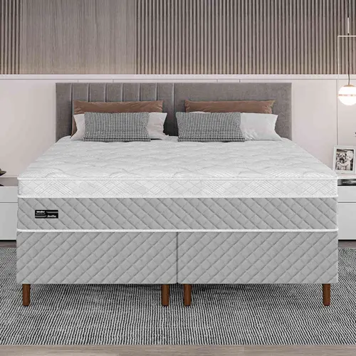 Cama Box Queen Umaflex Sevilha 158x198x64cm Molas Ensacadas - Cinza
