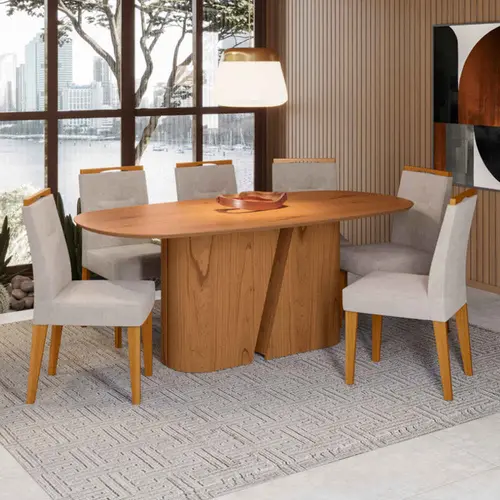 Conjunto Mesa de Jantar Yamin e 6 Cadeiras Lectus New Ceval - Cinamomo/Ype
