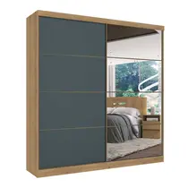 Guarda-Roupa Casal com Espelho 2 Portas de Correr 6 Gavetas 100% MDF THB Móveis Málaga Full Glass