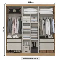 Guarda-Roupa Casal com Espelho 2 Portas de Correr 6 Gavetas 100% MDF THB Móveis Málaga Full Glass