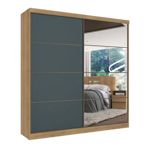 Guarda-Roupa Casal com Espelho 2 Portas de Correr 6 Gavetas 100% MDF THB Móveis Málaga Full Glass