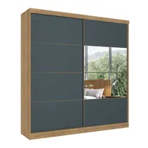 Guarda-Roupa Casal com Espelho 2 Portas de Correr 6 Gavetas 100% MDF THB Móveis Málaga Glass