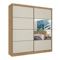 Guarda-Roupa Casal com Espelho 2 Portas de Correr 6 Gavetas 100% MDF THB Móveis Málaga Glass