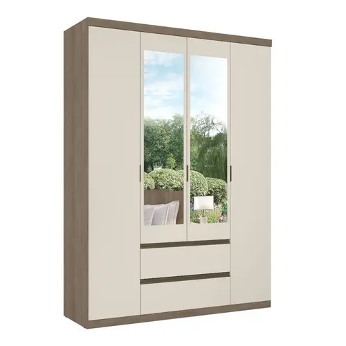 Guarda-Roupa Casal 4 Portas com Espelho 2 Gavetas 100% MDF THB Móveis Nobre Slim Glass