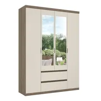 Guarda-Roupa Casal 4 Portas com Espelho 2 Gavetas 100% MDF THB Móveis Nobre Slim Glass