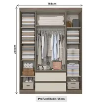 Guarda-Roupa Casal 4 Portas com Espelho 2 Gavetas 100% MDF THB Móveis Nobre Slim Glass