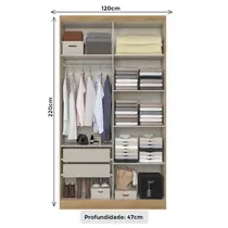 Guarda-Roupa Solteiro 4 Portas 2 Gavetas THB Móveis Milan