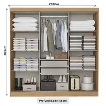 Guarda-Roupa Casal com Espelho 3 Portas 2 Gavetas THB Móveis Vision Flex