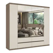 Guarda-Roupa Casal 6 Portas 4 Gavetas com Espelho 100% MDF THB Móveis Nobre Full Glass