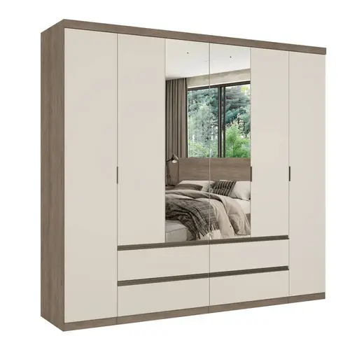 Guarda-Roupa Casal 6 Portas 4 Gavetas com Espelho 100% MDF THB Móveis Nobre Glass