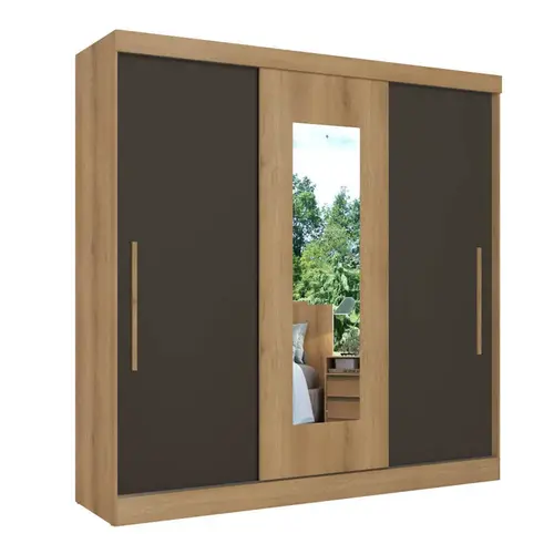 Guarda-Roupa Casal com Espelho 3 Portas 2 Gavetas THB Móveis Vision Flex