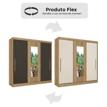 Guarda-Roupa Casal com Espelho 3 Portas 2 Gavetas THB Móveis Vision Flex