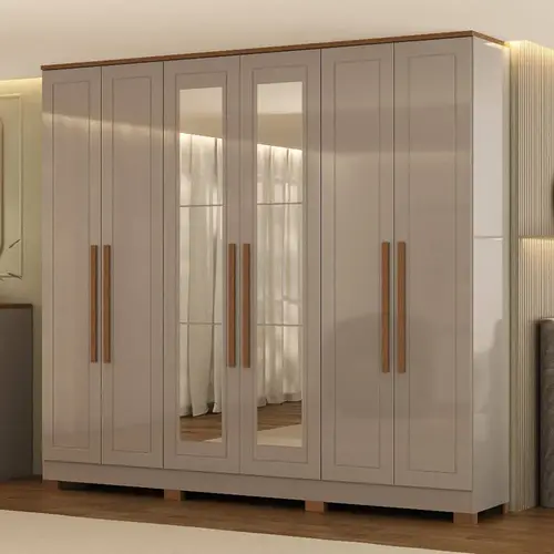 Guarda-Roupa Casal com Espelho 6 Portas 4 Gavetas 100% MDF Atualle Dakota