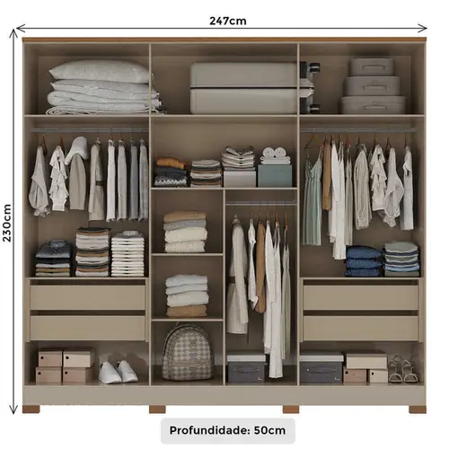 Guarda-Roupa Casal com Espelho 6 Portas 4 Gavetas 100% | Schumann