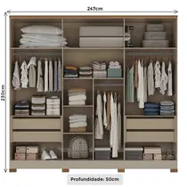 Guarda-Roupa Casal com Espelho 6 Portas 4 Gavetas 100% MDF Atualle Dakota
