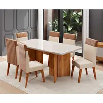 Conjunto Mesa de Jantar Natuzzi com Vidro e 6 Cadeiras Monaco Viero – Mel Blonde Off White/Bronze