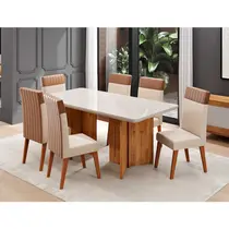 Conjunto Mesa de Jantar Natuzzi com Vidro e 6 Cadeiras Monaco Viero – Mel Blonde Off White/Bronze