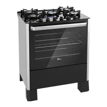 Fogão 5 Bocas Fischer Fit Line com Mesa de Vidro e Acendimento Automático Preto - Bivolt