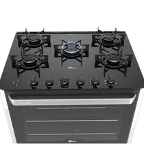 Fogão 5 Bocas Fischer Fit Line com Mesa de Vidro e Acendimento Automático Preto - Bivolt