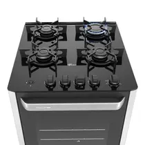 Fogão 4 Bocas Fischer Fit Line com Mesa de Vidro e Acendimento Automático Preto - Bivolt