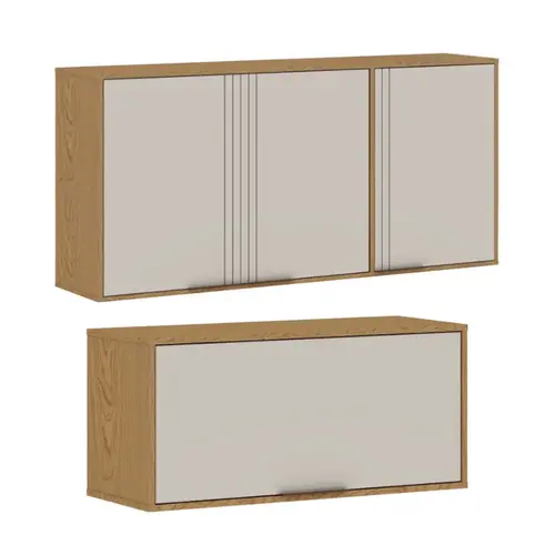 Conjunto Armário Aéreo 120cm 3 Portas e Aéreo 70cm 1 Porta Basculante Genialflex Madalena