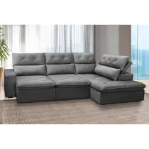 Sofá de Canto Retrátil Reclinável com Chaise Direita Veludo Ferguile Noruega