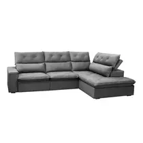 Sofá de Canto Retrátil Reclinável com Chaise Direita Veludo Ferguile Noruega