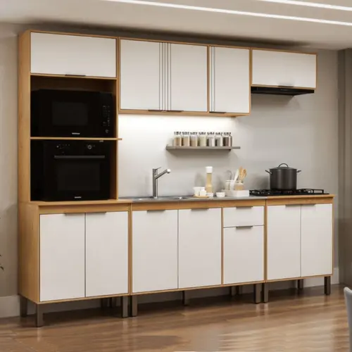 Cozinha Completa 12 Portas 1 Gaveta Genialflex Madalena Cinamomo/Off White