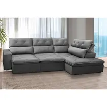 Sofá de Canto Retrátil Reclinável com Chaise Direita Veludo Ferguile Noruega