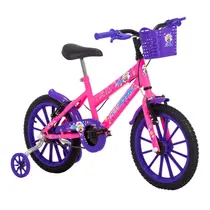 Bicicleta Infantil Aro 16 com Rodinhas Free Action Kiss com Cesta Freio V-Brake - Rosa Chicle