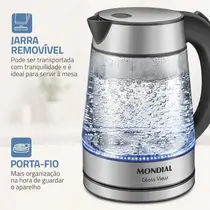 Chaleira Elétrica Mondial Glass View CE-19-GI 1,7L com Jarra de Vidro