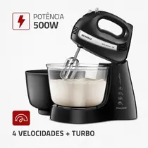 Batedeira Mondial Bella Massa B-23 NP 4 Velocidades + Turbo 500W Preto