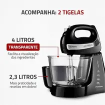 Batedeira Mondial Bella Massa B-23 NP 4 Velocidades + Turbo 500W Preto